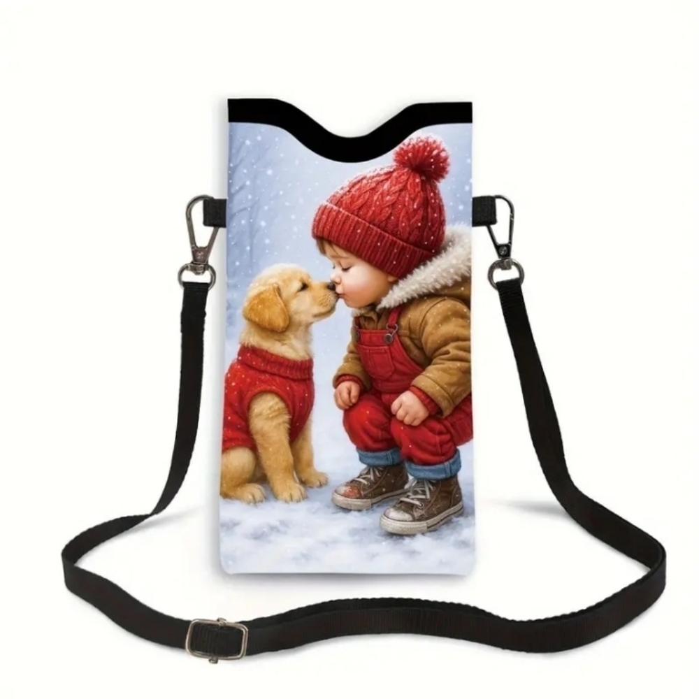 Adorable Crossbody Phone Bag. Cute Boy & Puppy Design. NEW!